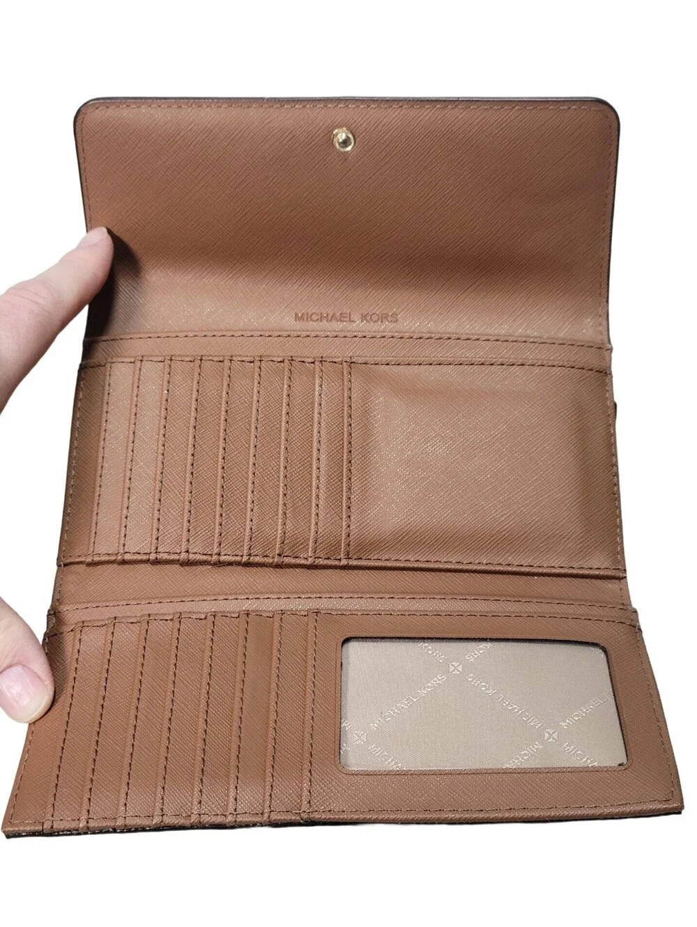 MICHAEL KORS JET SET TRAVEL LARGE TRIFOLD WALLET BROWN LUGGAGE
